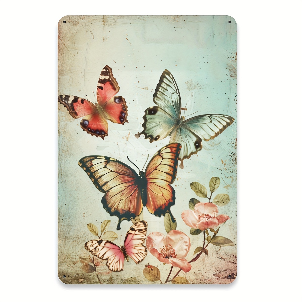 Home Gym In Garage - Vintage Butterfly & Floral Metallic Sign