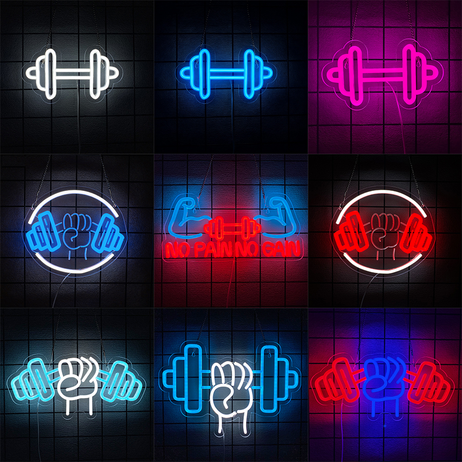 Home Gym In Garage - No Pain No Gain Neon Sign