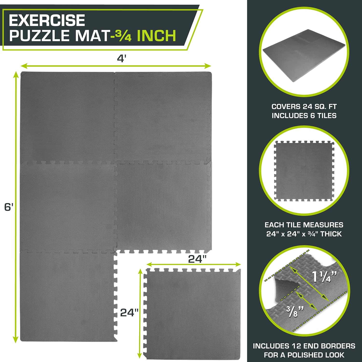 Exercise Puzzle Mat 3/4-inch T - Home Gym Rubber Flooring avis et prix