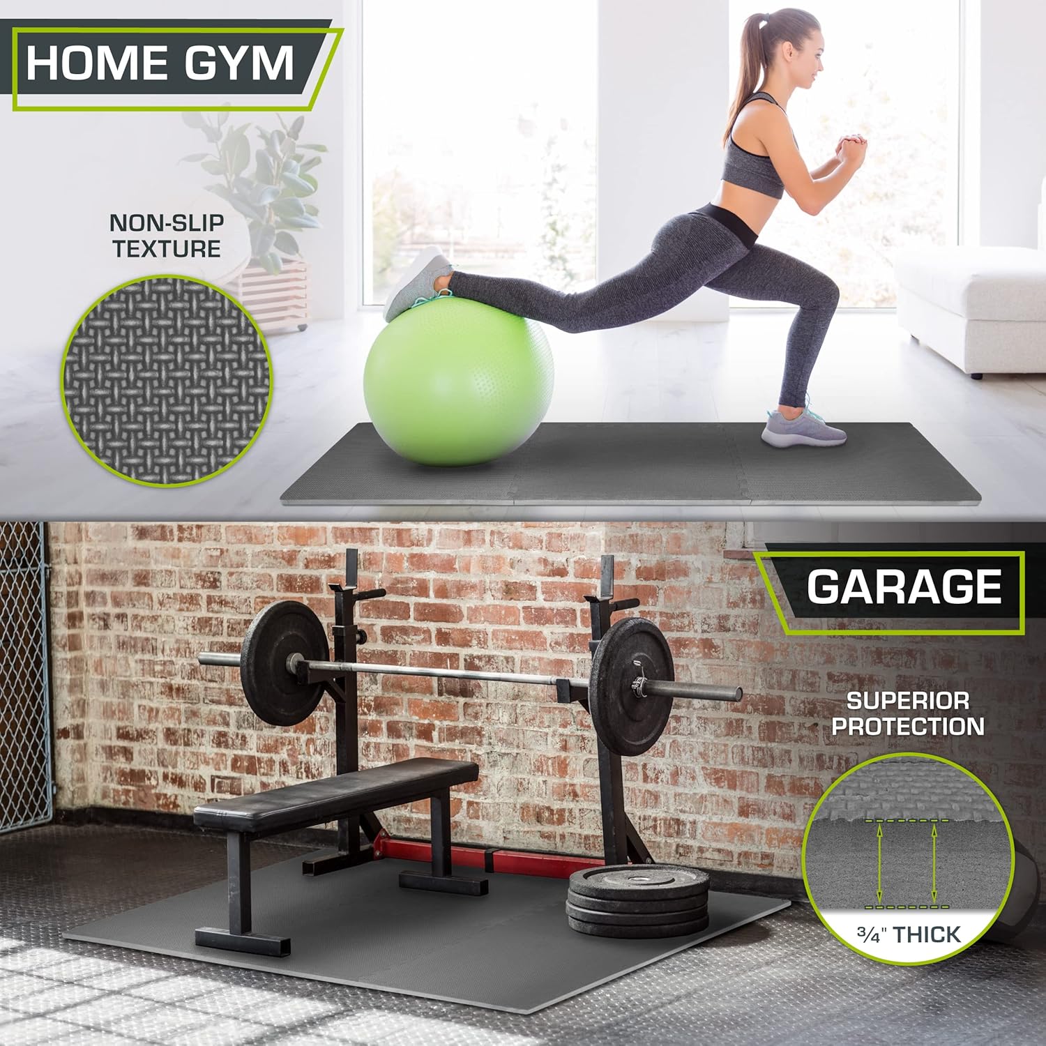 Exercise Puzzle Mat 3/4-inch T - Home Gym Rubber Flooring avis et prix